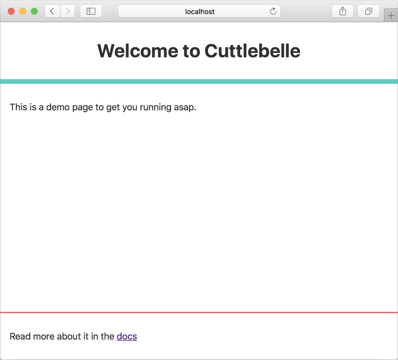 A screenshot of a browser showing an almost empty star page that welcomes you to your new Cuttlebelle site
